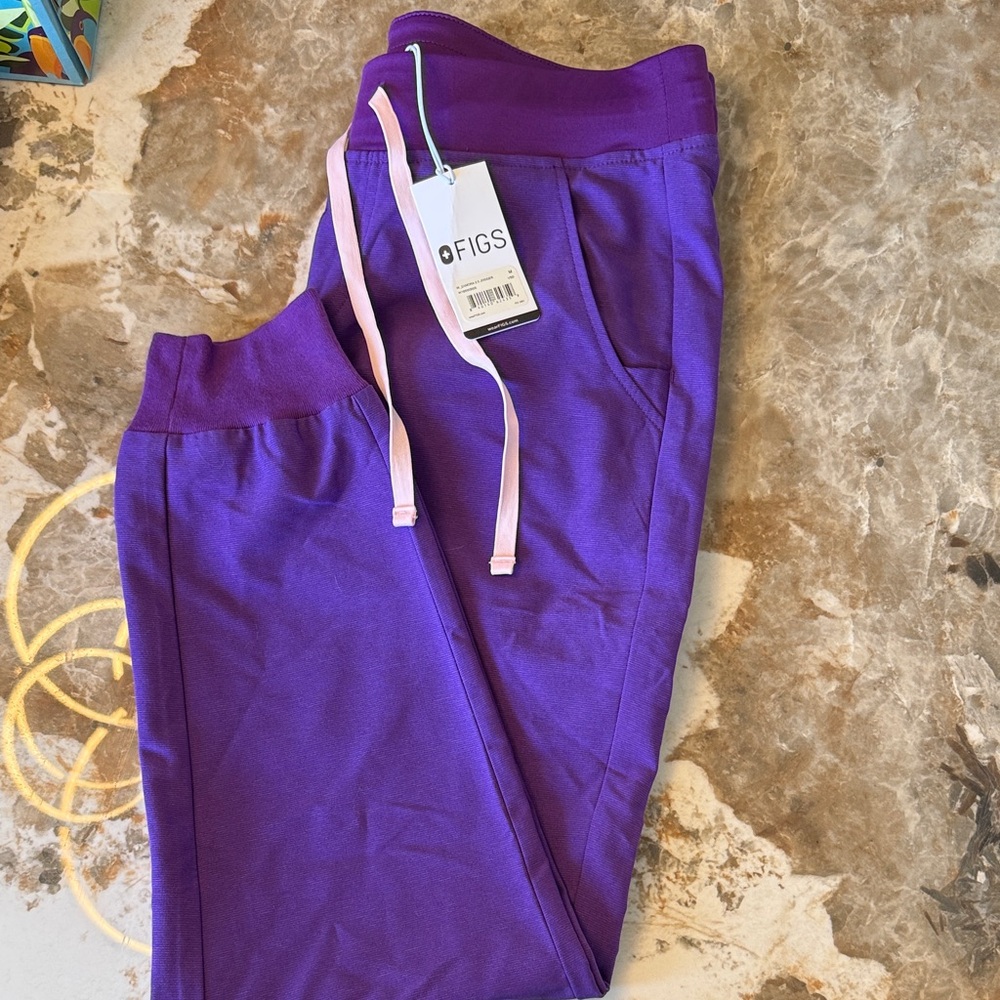 FIGS Womens Purple Joggers with Pink Drawstrings